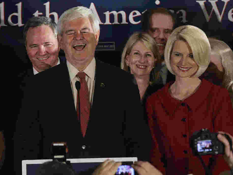 Celebrating in South Carolina on Saturday night, Newt Gingrich said his victory proved "people powered with the right ideas beats big money." 