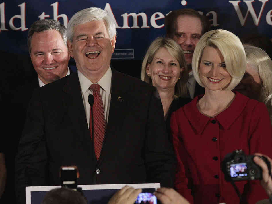 Celebrating in South Carolina on Saturday night, Newt Gingrich said his victory proved "people powered with the right ideas beats big money." 