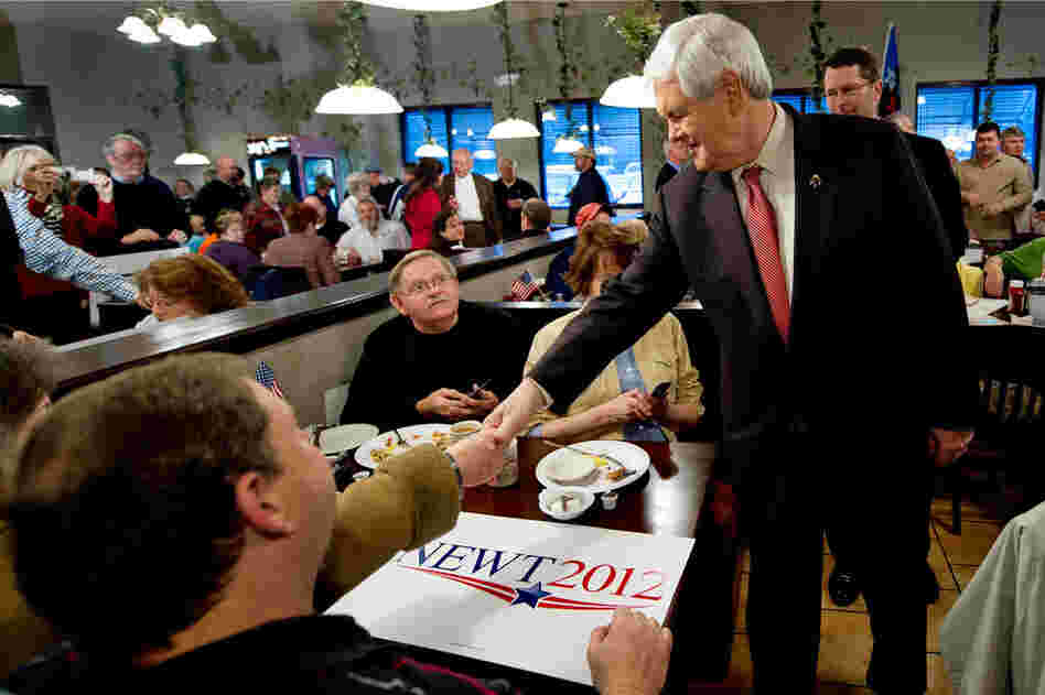 Gingrich greets potential voters at the Grapevine Restaurant in Boiling Springs. 