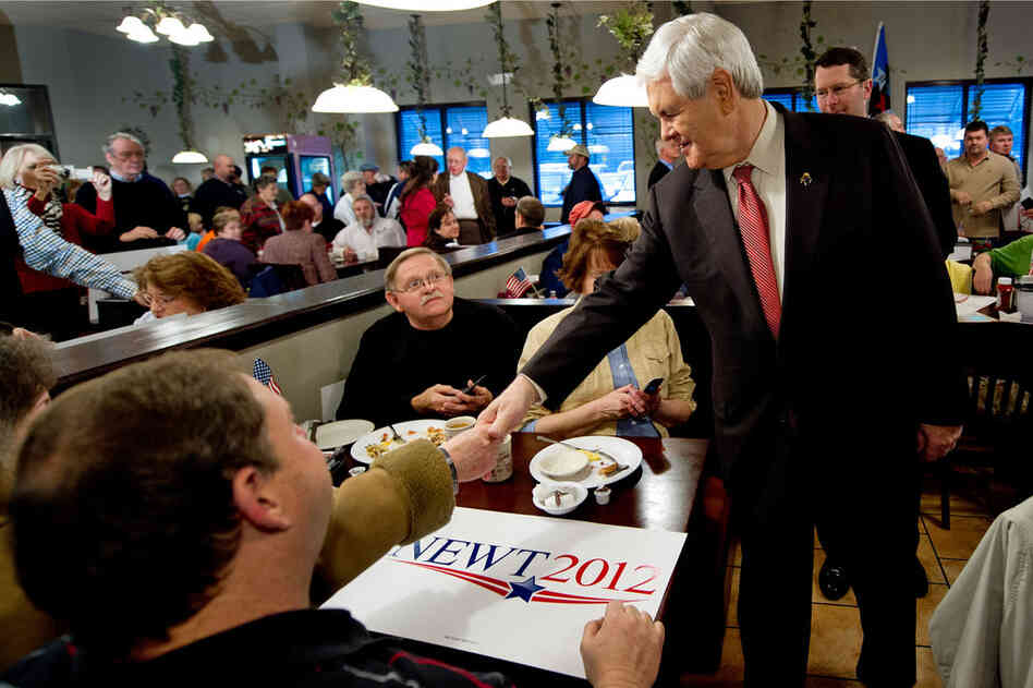 Gingrich greets potential voters at the Grapevine Restaurant in Boiling Springs. 