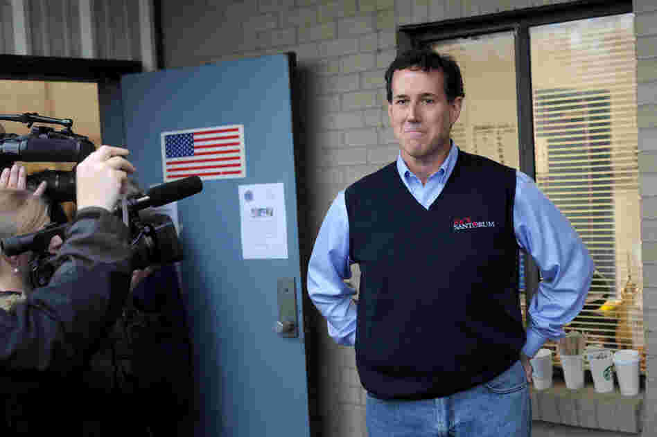 Santorum stops by the Amicks Ferry voting precinct in Chapin. 
