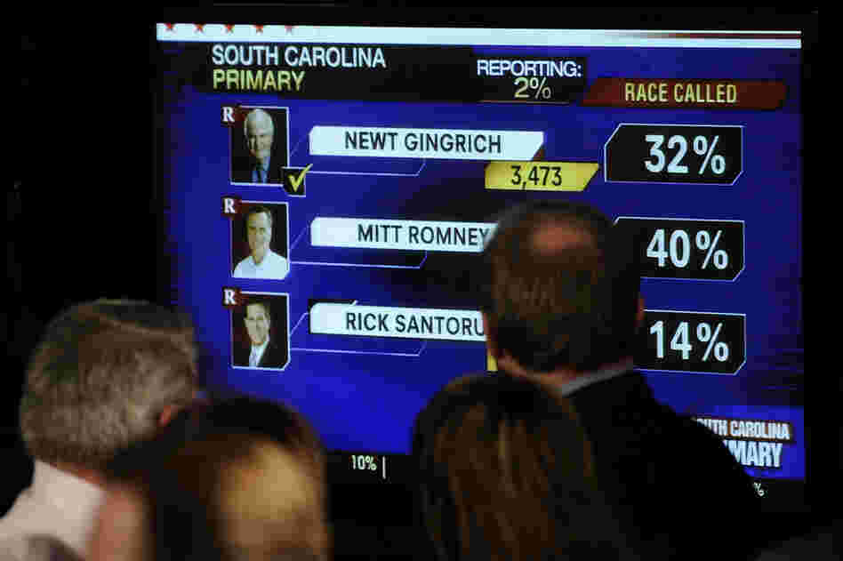 Romney supporters in Columbia, S.C., watch primary results roll in. 