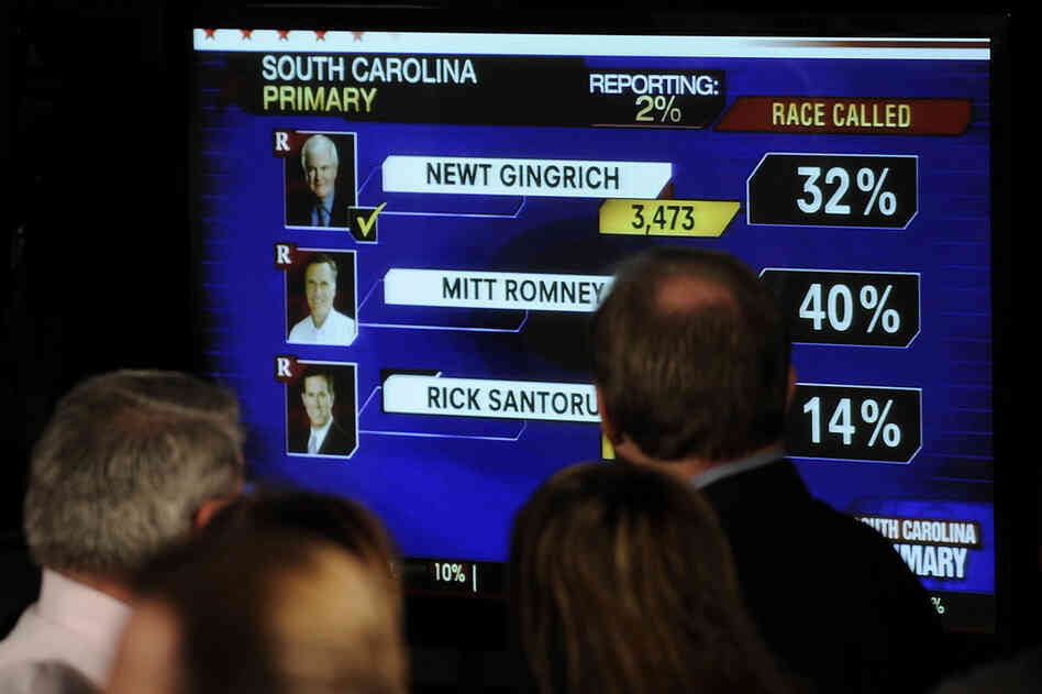 Romney supporters in Columbia, S.C., watch primary results roll in. 
