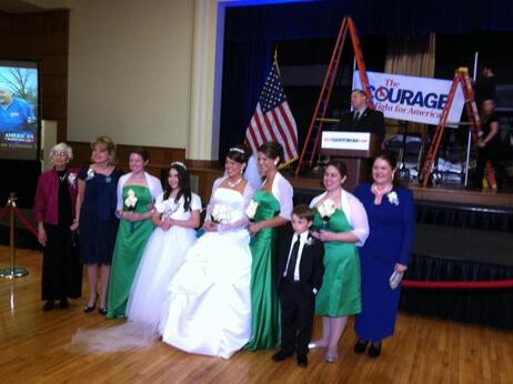 A wedding party stops by GOP Presidential candidate Rick Santorum's headquarters in Charleston, South Carolina on the state's primary day, January 21. A wedding party stops by GOP Presidential candidate Rick Santorum's headquarters in Charleston, South Carolina on the state's primary day, January 21.