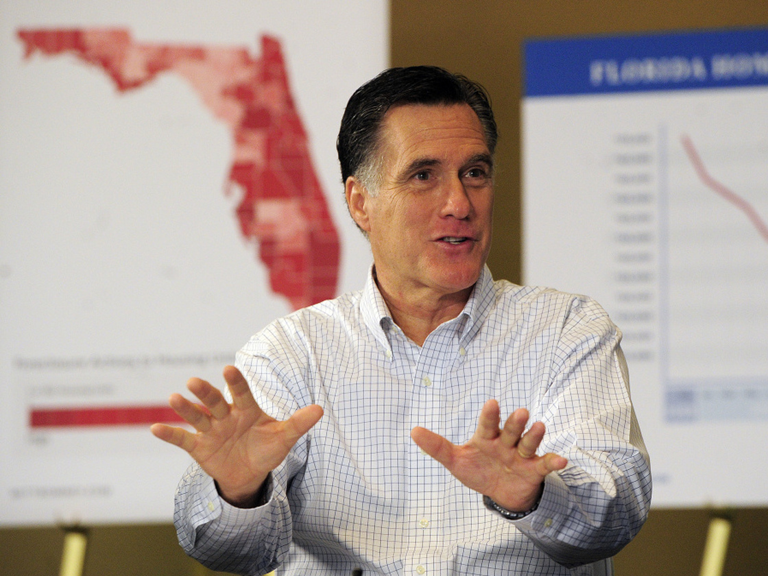 Former Massachusetts Gov. Mitt Romney campaigns in Tampa, Fla., on Monday. 