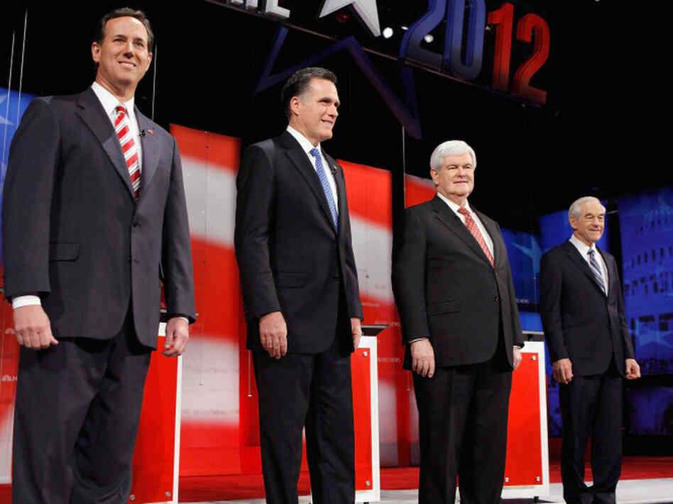 Left to right: Rick Santorum, Mitt Romney, Newt Gingrich and Ron Paul.