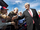 Republican presidential candidate Newt Gingrich and his wife Callista Gingrich (in red) greet people during an event at the The River Church in Tampa, Fla., earlier today (Jan. 23, 2011). Republican presidential candidate Newt Gingrich and his wife Callista Gingrich (in red) greet people during an event at the The River Church in Tampa, Fla., earlier today (Jan. 23, 2011).