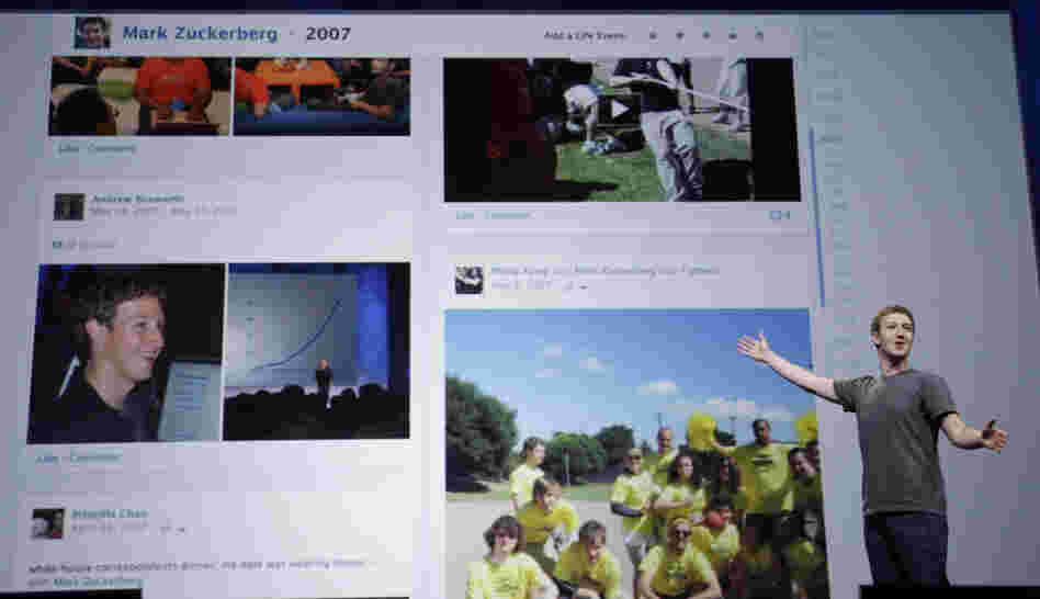 Facebook CEO Mark Zuckerberg shows Timeline during the f/8 conference in San Francisco in September.