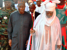 Nigerian President Goodluck Jonathan (left) walks with the Emir of Kano Ado Bayero during a one-day visit to the city that was rocked by recent attacks. Nigerian President Goodluck Jonathan (left) walks with the Emir of Kano Ado Bayero during a one-day visit to the city that was rocked by recent attacks.