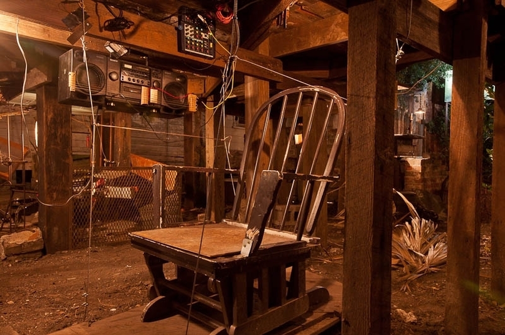 Rocking Chair, by Swiss musician and sound artist Simon Berz, is a rocker rigged with contact mics that create a grinding bass sound when a visitor sits down. Click here to listen.