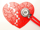 A stethoscope rests on top of a puzzle shaped like a heart. A stethoscope rests on top of a puzzle shaped like a heart.