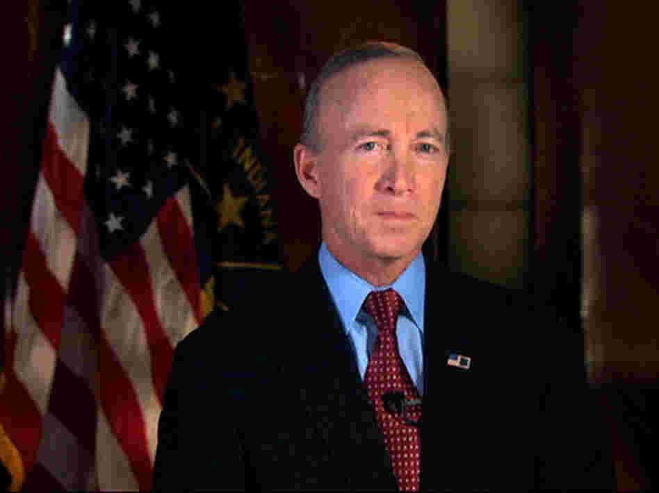 In this image from video, Indiana Gov. Mitch Daniels delivers the Republican response to Obama's State of the Union address.