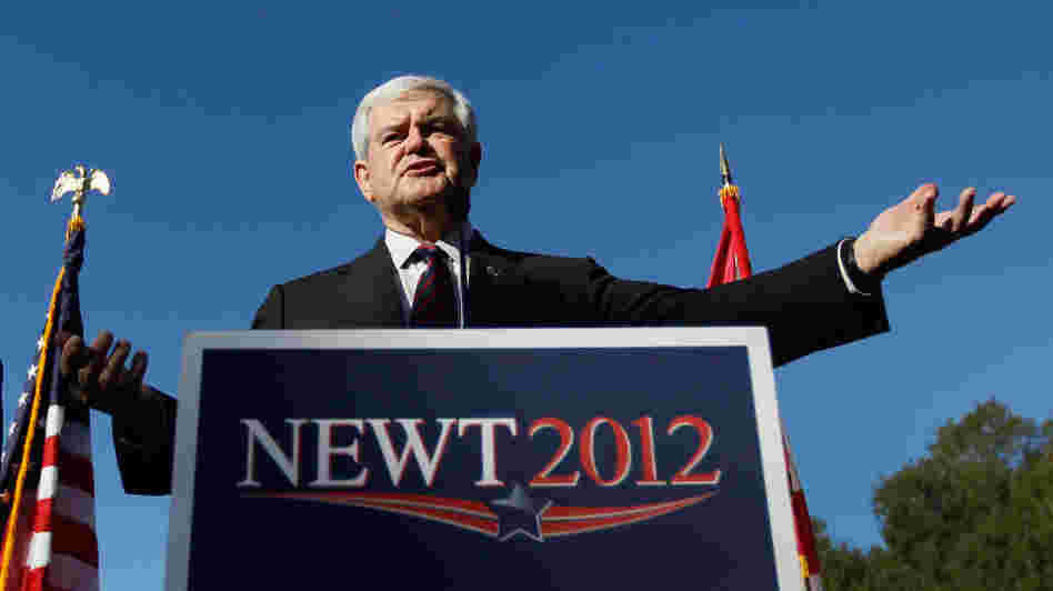Republican presidential candidate Newt Gingrich speaks Thursday during a Lakeside Inn Tea Party rally in Mount Dora, Fla.