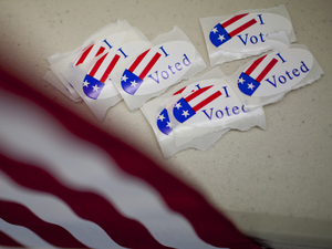Stickers at a Nevada polling place on Election Day 2010. Stickers at a Nevada polling place on Election Day 2010.