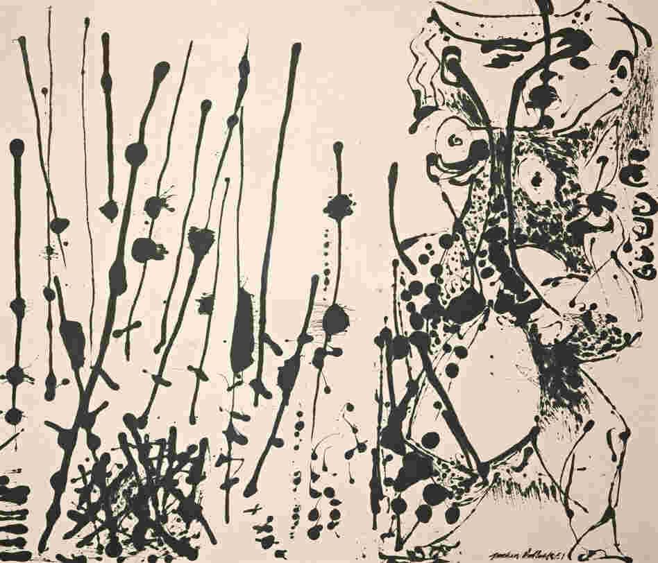 Influenced by Mexican and Native American art, Pollock popularized action-painting and drip style, as seen in Number 7, 1951. 