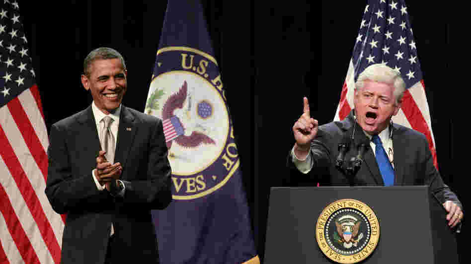 Rep. John Larson, a Connecticut Democrat., introduces President Obama at the House Democratic Issues Conference on Friday in Cambridge, Md.
