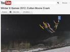 Colten Moore lost his hold on his snowmobile in mid-air. Colten Moore lost his hold on his snowmobile in mid-air.