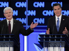 On Thursday night in Jacksonville, Fla., Mitt Romney (right) went after Newt Gingrich from the start on topics such as immigration and colonizing the moon. On Thursday night in Jacksonville, Fla., Mitt Romney (right) went after Newt Gingrich from the start on topics such as immigration and colonizing the moon.