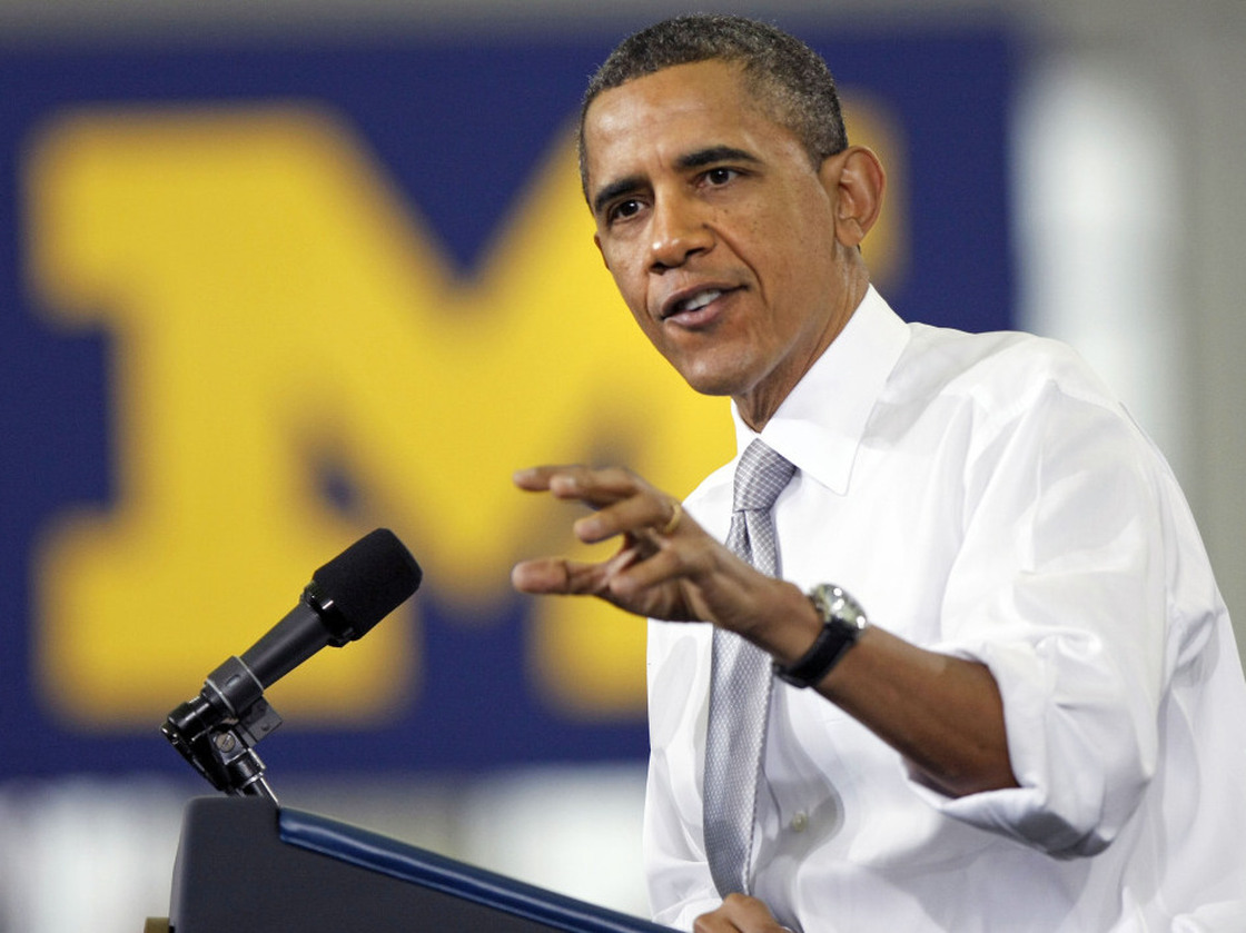 President Obama making his case this morning at the University of Michigan in Ann Arbor.