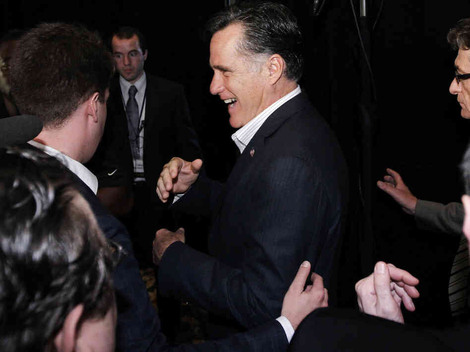 Fresh from a confident debate performance, former Massachusetts Gov. Mitt Romney was jaunty as he campaigned at the Hispanic Leadership Network's lunch in Miami on Friday. 