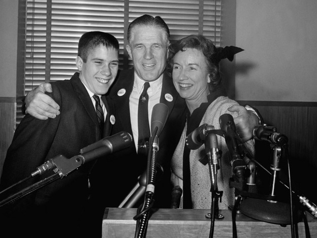 George Romney, center, with his wife, Lenore, and teenage son Mitt, in 1962.
