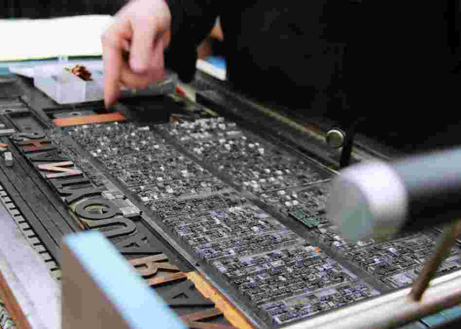 The Shantyquarian, Art Shanty's daily newspaper, is printed by hand at the Letterpress Shanty. Most of the content comes from Twitter (#shantyq).