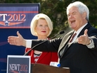 Republican presidential hopeful Newt Gingrich, with his wife, Callista, delivers remarks Sunday during a rally with senior citizens at The Villages retirement community in Lady Lake, Fla. Republican presidential hopeful Newt Gingrich, with his wife, Callista, delivers remarks Sunday during a rally with senior citizens at The Villages retirement community in Lady Lake, Fla.