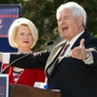  Republican presidential hopeful Newt Gingrich, with his wife, Callista, delivers remarks Sunday during a rally with senior citizens at The Villages retirement community in Lady Lake, Fla. 