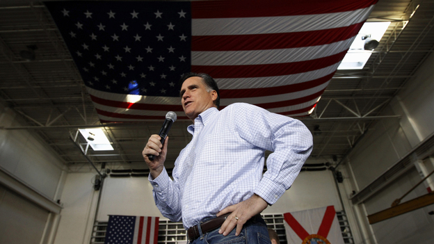 Former Massachusetts Gov. Mitt Romney campaigns at Ring Power Lift Trucks in Jacksonville, Fla., on Monday. Polls show him widening his lead in Florida after adopting a more aggressive campaign style. Former Massachusetts Gov. Mitt Romney campaigns at Ring Power Lift Trucks in Jacksonville, Fla., on Monday. Polls show him widening his lead in Florida after adopting a more aggressive campaign style.