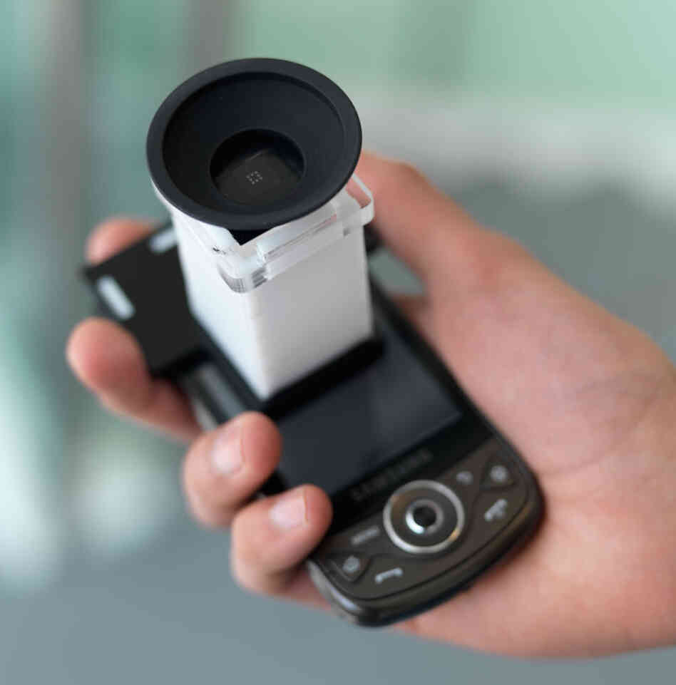 EyeNetra's smartphone-based NETRA system can perform an eye exam in roughly two minutes.