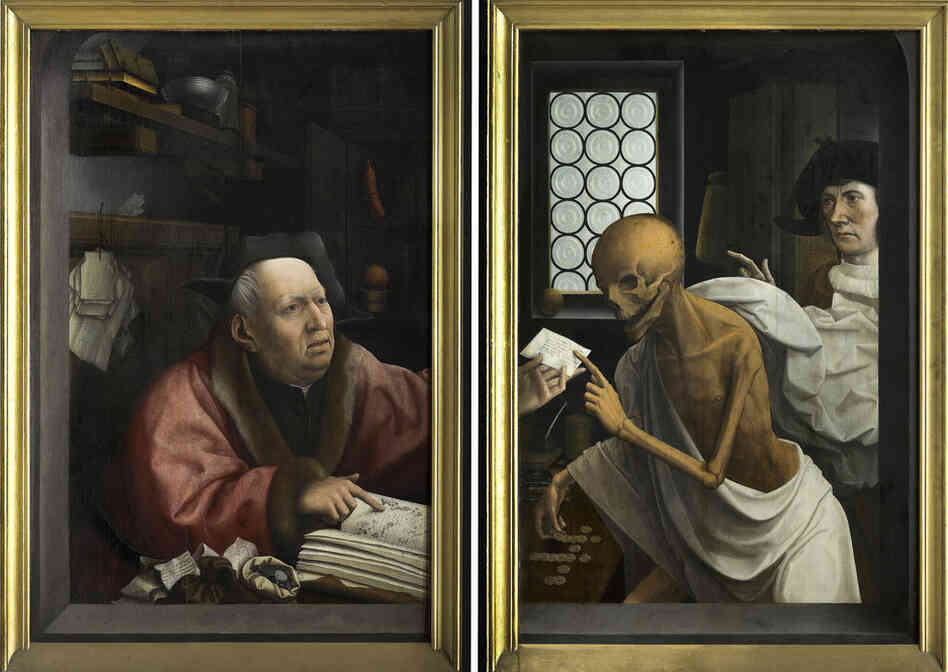 This painting, "Death and the Miser," by Jan Provoost, explores the links between high finance, economy and art, and the religious and political upheavals of the time.