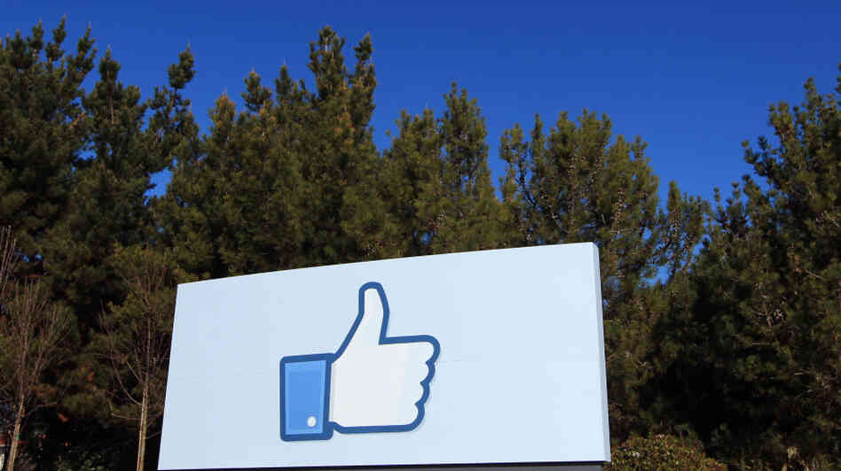 A giant "like" icon made popular by Facebook is seen at the company's new headquarters in Menlo Park, Calif.