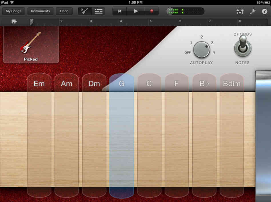 Apple's Garageband includes "smart" instruments that will play chords and note patterns with the push of a virtual button. Apple's Garageband includes "smart" instruments that will play chords and note patterns with the push of a virtual button.