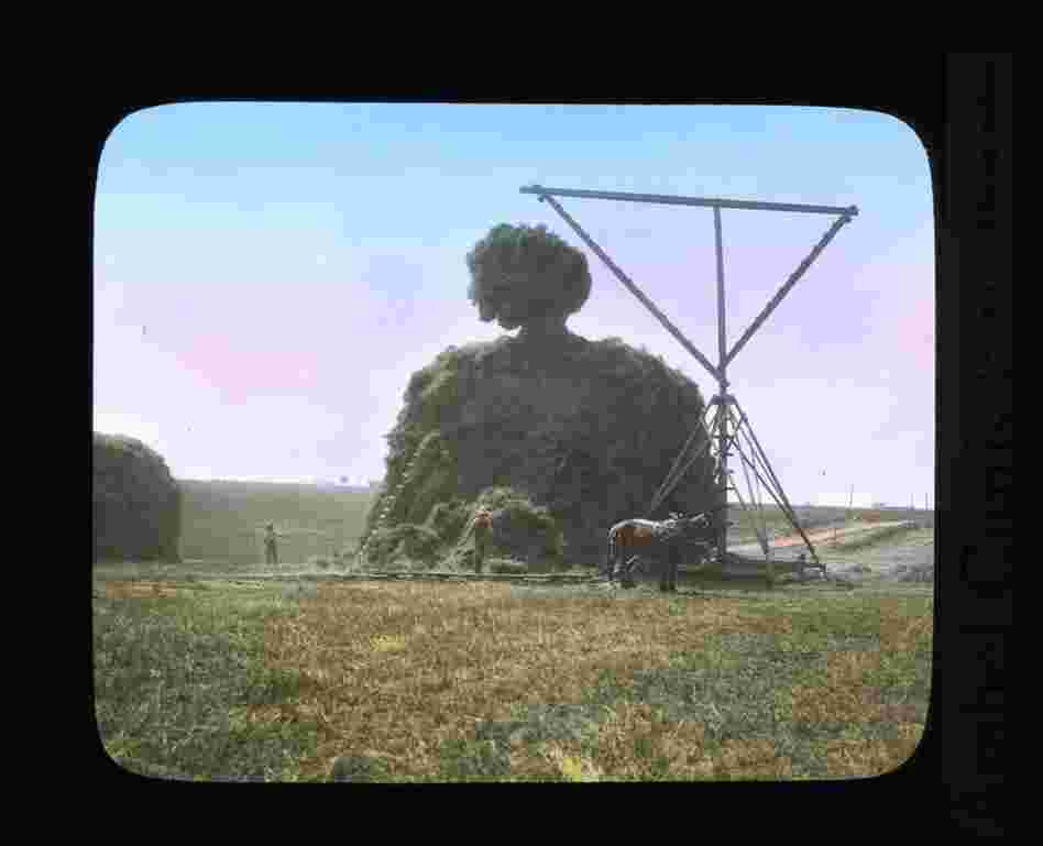 Stacking alfalfa hay near Grandview