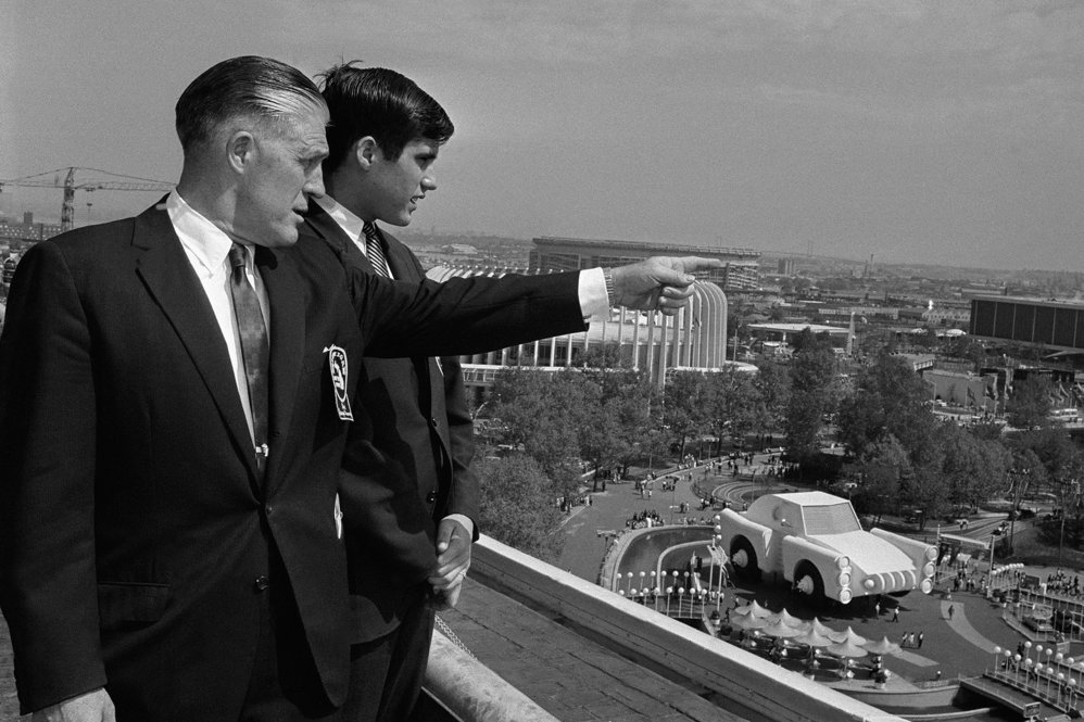 A young Romney looks over the New York World's Fair in 1964 with his father, then-Michican Gov. George Romney. 