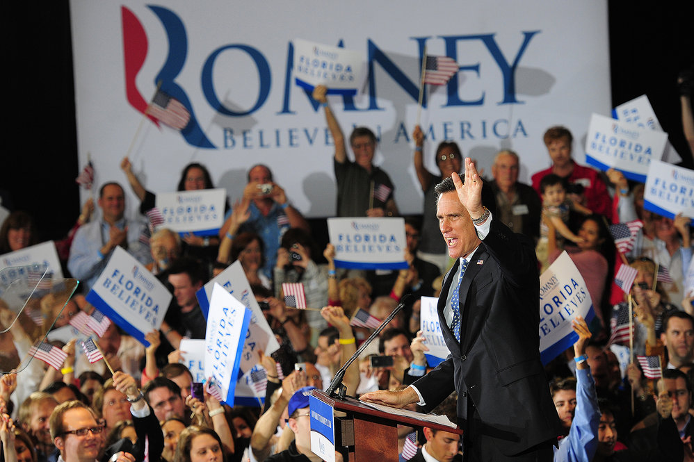 Mitt Romney celebrates after wining the Florida GOP primary by a wide margin over second-place rival Newt Gingrich. 