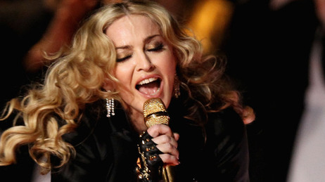 Madonna performs during the Super Bowl XLVI Halftime Show.