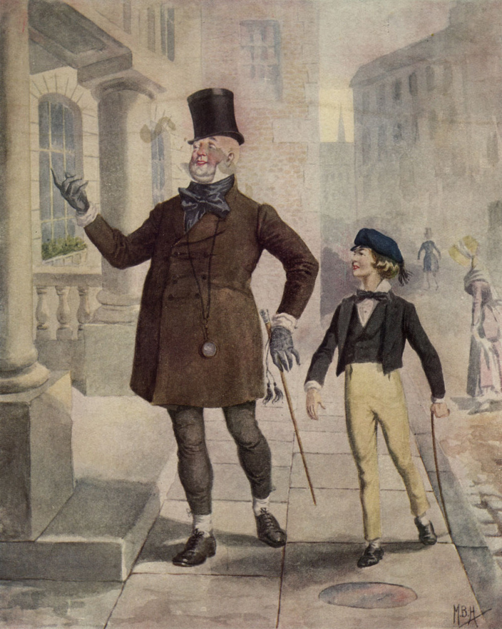 David Copperfield was Dickens' favorite work — and the first book he wrote in the first person. Above, an illustration circa 1850 depicts Mr. Micawber and young Copperfield. 
