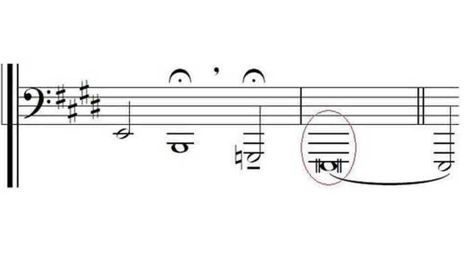 Composer Paul Mealor is searching for a voice that can hit a low E --circled in this fragment from his latest piece, De Profundis. Composer Paul Mealor is searching for a voice that can hit a low E --circled in this fragment from his latest piece, De Profundis.