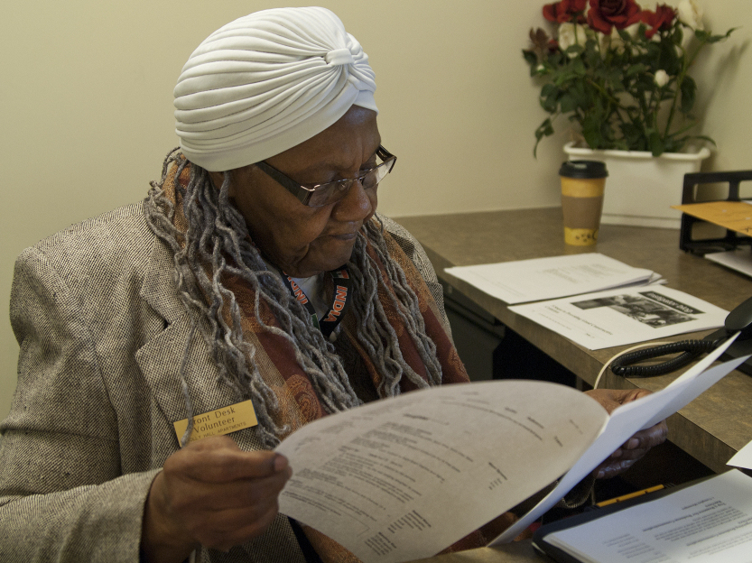 Ella Washington, 83, works as a receptionist three days a week at Holly Hall Apartments, a housing complex for disabled and elderly people in Silver Spring, Md.