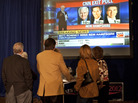 Supporters watch primary results in Manchester, N.H., in January. According to a Pew study, Americans continue to get much of their election news from cable television. Supporters watch primary results in Manchester, N.H., in January. According to a Pew study, Americans continue to get much of their election news from cable television.