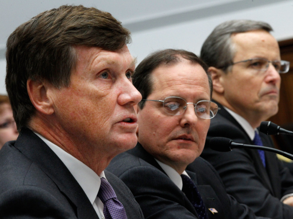 In December, Freddie Mac CEO Charles Haldeman (from left), FHFA acting Director Edward DeMarco and Fannie Mae CEO Michael Williams testified on Capitol Hill about the Federal Housing Finance Agency's performance. 