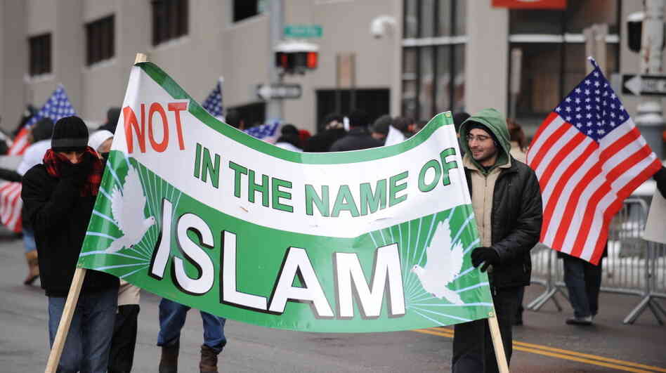January 2010: Muslim-Americans protest against terrorism outside a federal court building in Detroit, where "Christmas Day" bomber Umar Farouk Abdulmutallab was being arraigned.