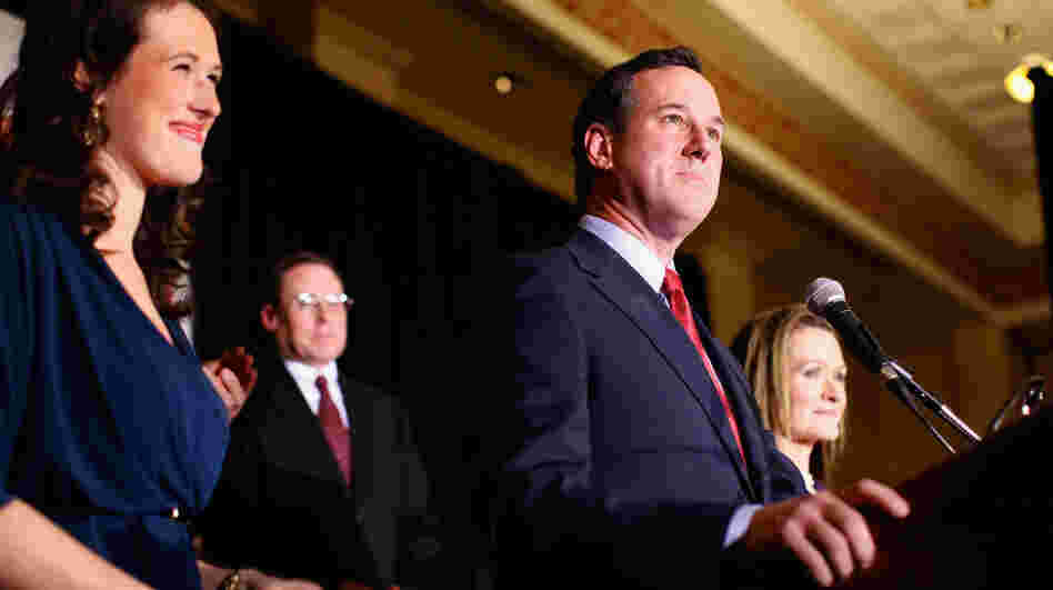Former U.S. Sen. Rick Santorum speaks to supporters on Tuesday at the St. Charles Convention Center in St. Charles, Mo. 