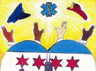 Chicago teen Herbie Pulgar won the city's art contest for vehicle stickers with this design. But the city, concerned that the design depicts gang signs, has decided not to use it. Chicago teen Herbie Pulgar won the city's art contest for vehicle stickers with this design. But the city, concerned that the design depicts gang signs, has decided not to use it.