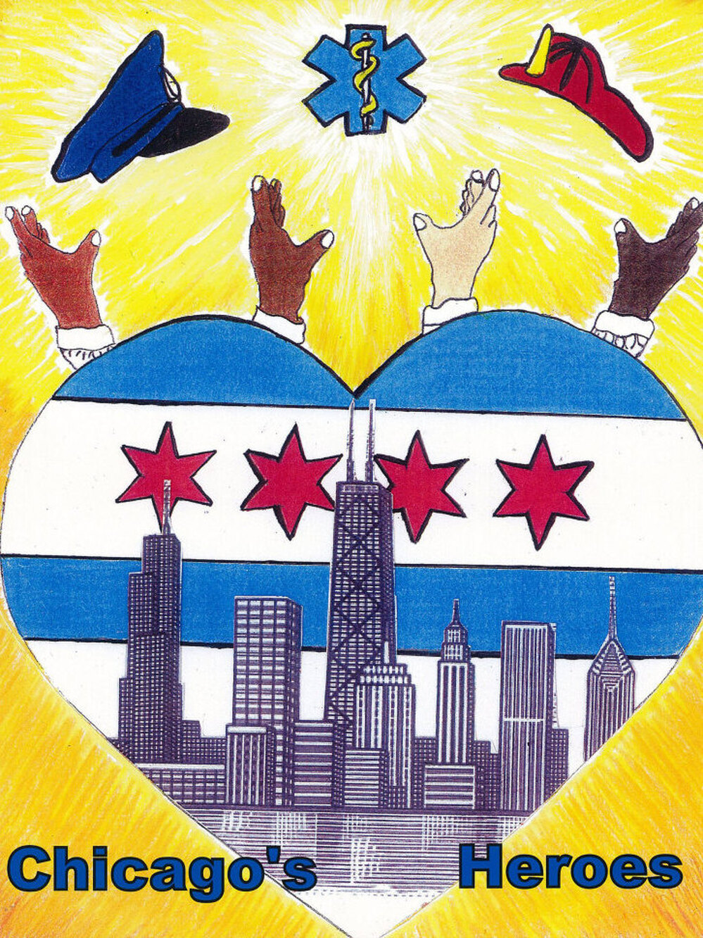 Chicago teen Herbie Pulgar won the city's art contest for vehicle stickers with this design. But the city, concerned that the design depicts gang signs, has decided not to use it. 