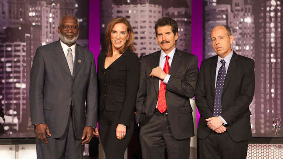 David Satcher (from left), Pamela Peeke, John Stossel and Paul Campos faced off in an Intelligence Squared U.S. debate on obesity Feb. 7 at the Skirball Center for the Performing Arts at New York University. David Satcher (from left), Pamela Peeke, John Stossel and Paul Campos faced off in an Intelligence Squared U.S. debate on obesity Feb. 7 at the Skirball Center for the Performing Arts at New York University.