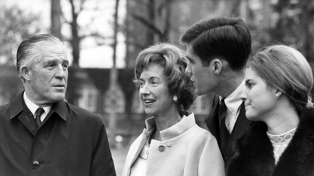 Mitt Romney with his then-fiancee, Ann (right), and his parents, George and Lenore Romney, in Washington, D.C., in 1969. Romney had returned from Mormon missionary work in France the previous year. Mitt Romney with his then-fiancee, Ann (right), and his parents, George and Lenore Romney, in Washington, D.C., in 1969. Romney had returned from Mormon missionary work in France the previous year.
