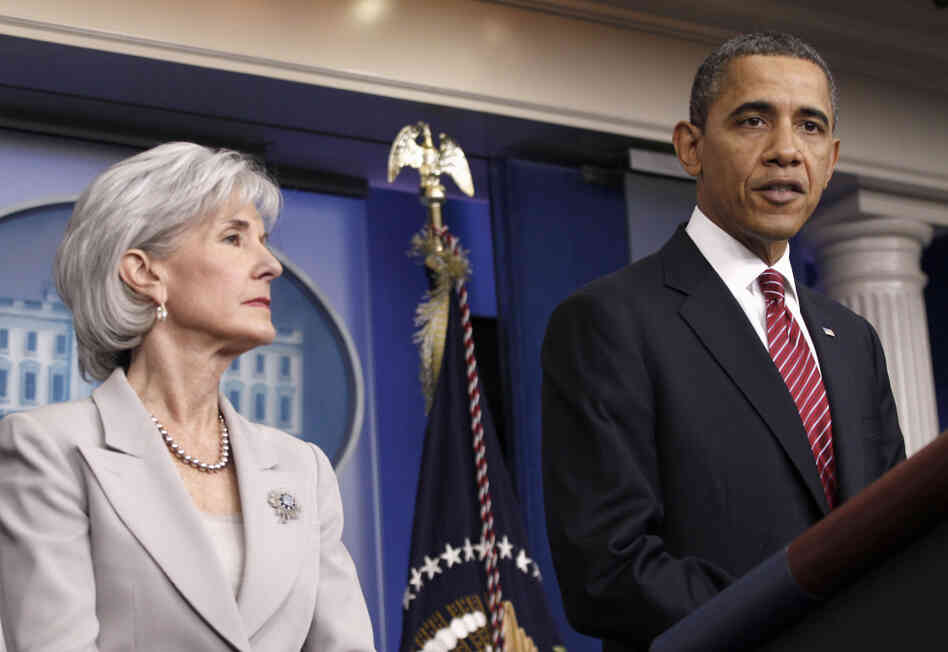 President Obama and Health and Human Services Secretary Kathleen Sebelius announce the revamping of his contraception policy, at the White House on Friday.