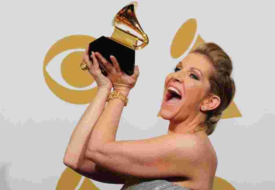 Mezzo Joyce DiDonato hoists her newly won Grammy at yesterday's awards ceremony.